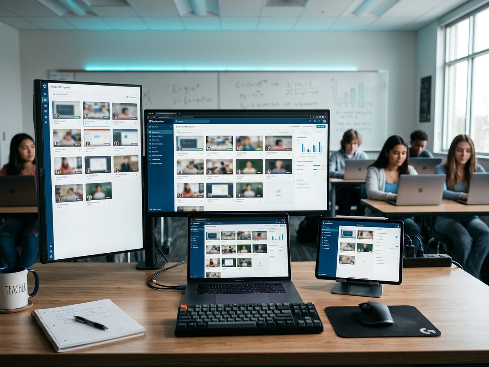 NetSupport School classroom management software showing live student screen thumbnails