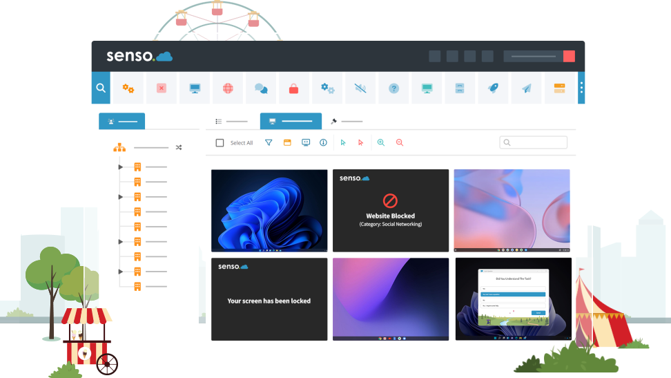 Senso Class Cloud classroom management tools showing student screens